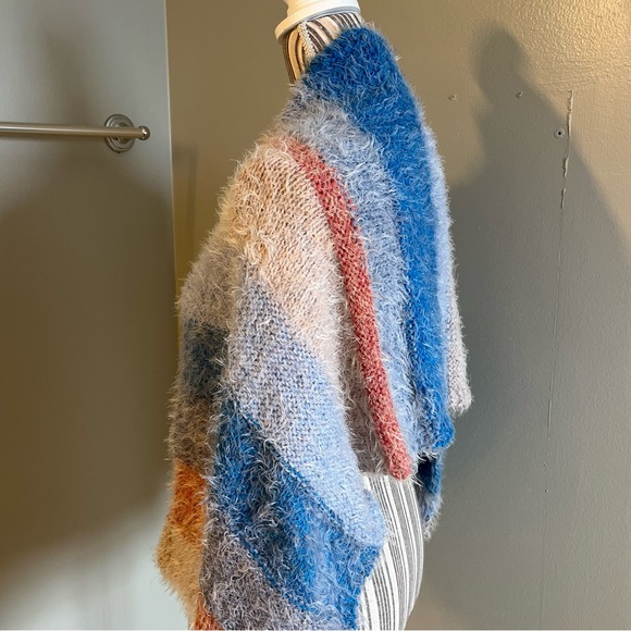 Womens Scarf Chunky Knit Multicolor Stripe Colorblock Fuzzy Rectangular Scarf - Picture 11 of 11